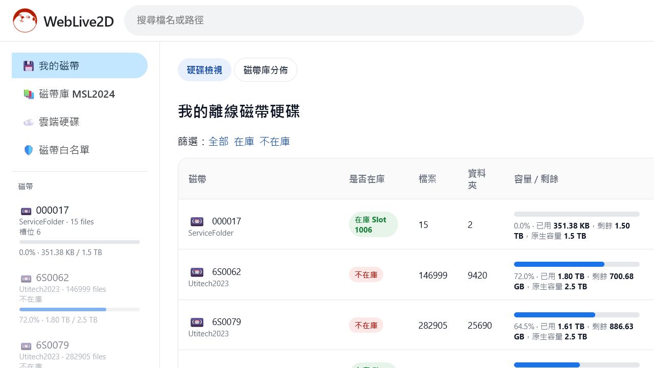 雲端整合磁帶庫備份系統畫面